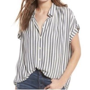 Madewell Size XL Women's Central Gray Stripe Oversized Short Sleeve Shirt